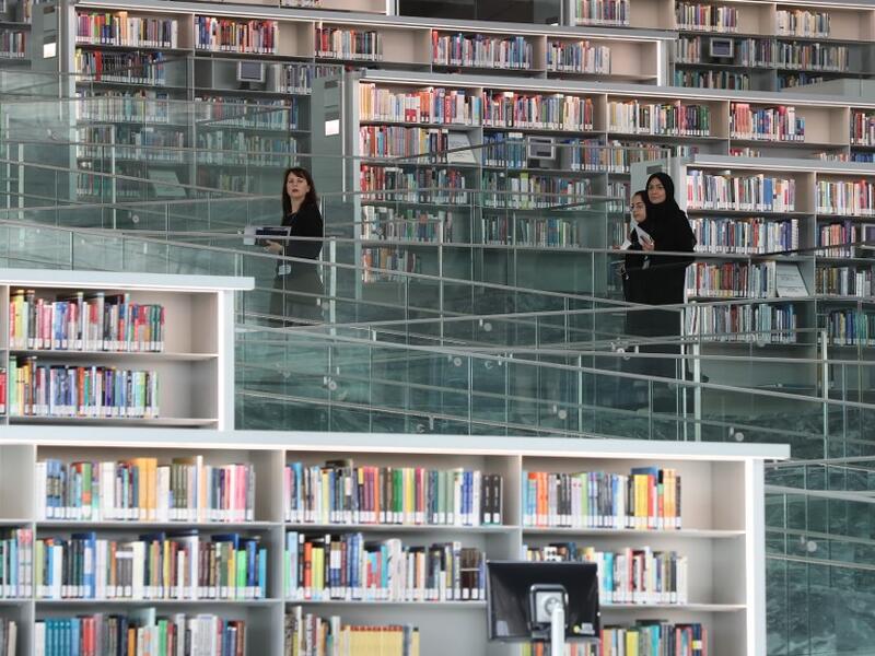 This picture shows a view of the interior of the Qatar National Library in the capital Doha.  KARIM JAAFAR / AFP