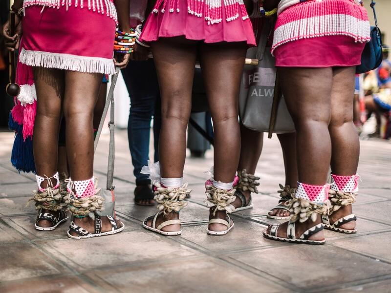 Young women dressed up in traditional attire gather before taking part in auditions organised by the Indoni Culture School in the South African city of Durban. Rajesh JANTILAL / AFP