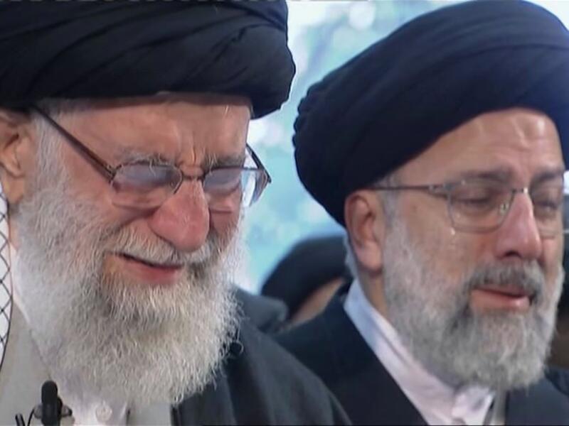 Supreme Leader Ayatollah Ali Khamenei (L) weeps over the coffin of General Qasem Soleimani, Tehran University Campus, Monday 5th Jan (Video Still)  Supreme Leader Ayatollah Ali Khamenei (L) weeps over the coffin of General Qasem Soleimani, Tehran University Campus, Monday 5th Jan (Video Composite)