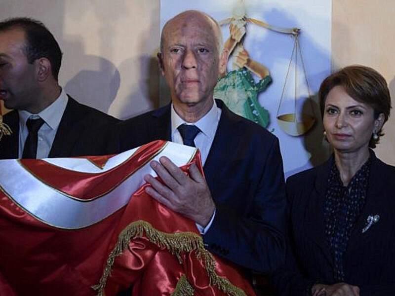 Kais Saied and his wife Ichraf Chebil  /Fethi Belaid/AFP Kais Saied and his wife Ichraf Chebil  /Fethi Belaid/AFP