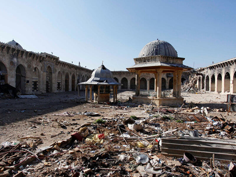 The Umayyad mosque of Old Aleppo in ruins in 2013. (AFP)