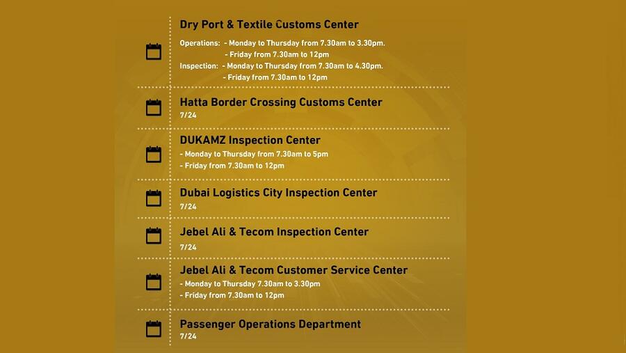 Dubai Customs Announces Customs Centers New Work Timings 