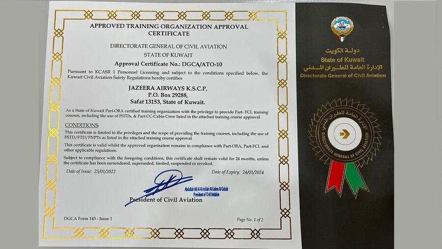 Jazeera Airways Certified By Kuwait’s Civil Aviation To Provide Pilot And Cabin Crew Training 