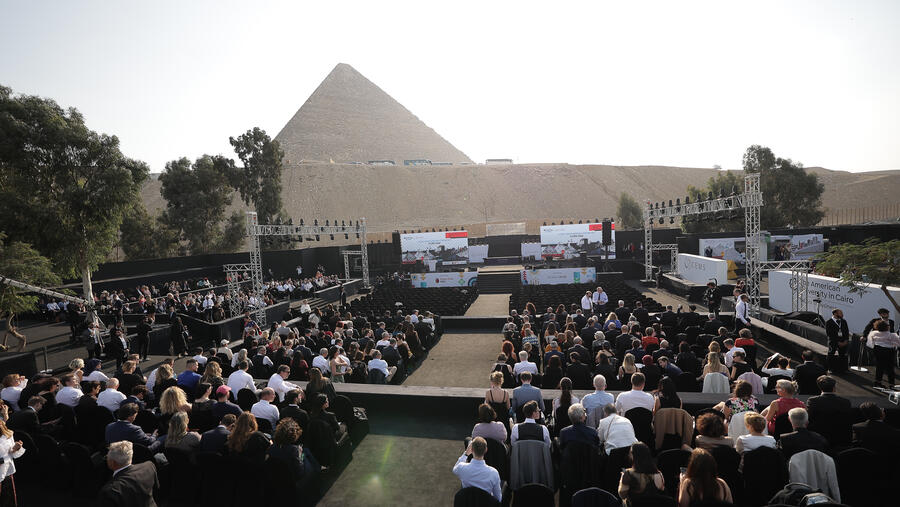 AUC School of Business Hosts the 2022 CEMS Master in International Management Graduation Ceremony by Giza Pyramids