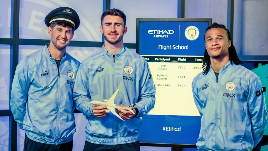 Manchester city players earn their wings in Etihad’s pilot challenge