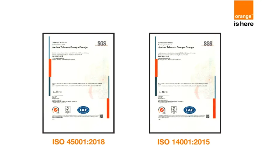 Orange Jordan Affirms Leadership in Occupational Safety and Environmental Standards with ISO Renewals