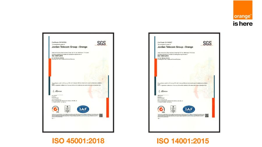 Orange Jordan Affirms Leadership in Occupational Safety and Environmental Standards with ISO Renewals