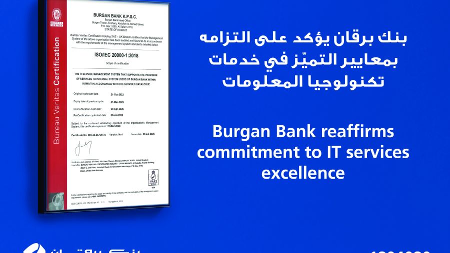 Burgan Bank ISO/IEC 20000-1:2018 Certification Renewed