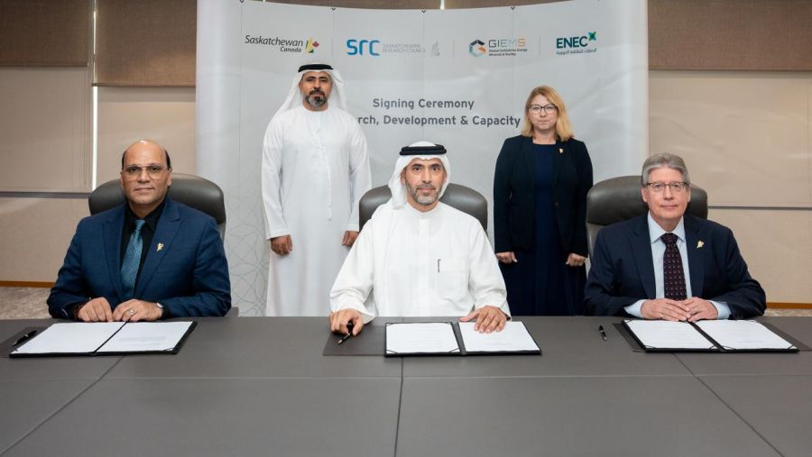 الإمارات للطاقة النووية ومجلس أبحاث ساسكاتشوان والمعهد العالمي للطاقة والمعادن والمجتمع في كندا يوقّعون مذكرة تفاهم لتعزيز الأبحاث النووية 