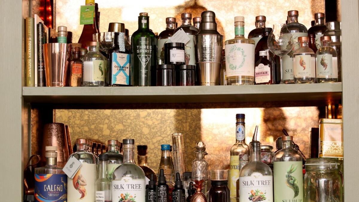 Various non-alcoholic beverages are pictured at the Virgin Mary pub, which opened recently selling non-alcoholic drinks and is known as the 'pub with no beer', in the city centre of Dublin on May 16, 2019. PAUL FAITH / AFP