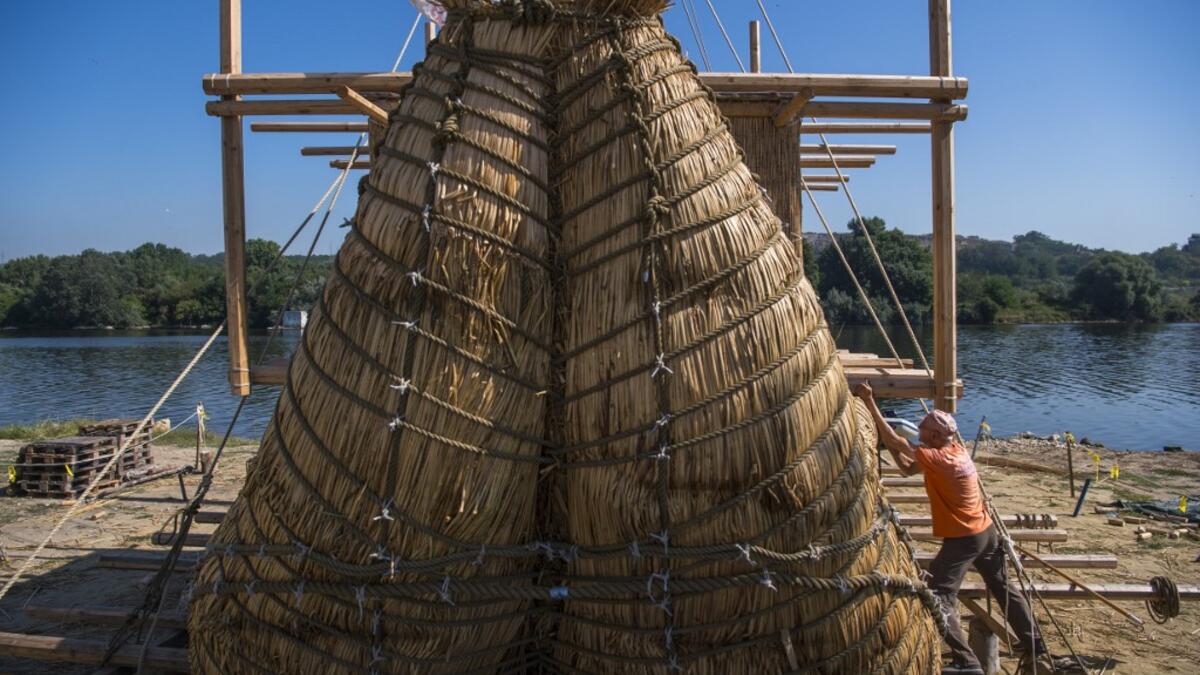 A team of two dozen researchers and volunteers from eight countries are preparing to set out in mid-August on a 1,300 kilometres (700 nautical mailes or 800 miles) journey to test the hypothesis that prehistoric trade routes traversed the high seas. NIKOLAY DOYCHINOV / AFP