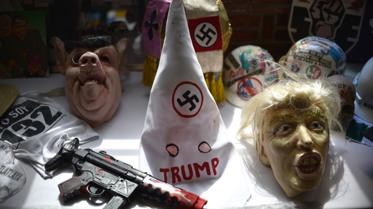 View of parts of outfits worn by Mexican activist Julia Klug in protests in Mexico City on August 08, 2019. RODRIGO ARANGUA / AFP