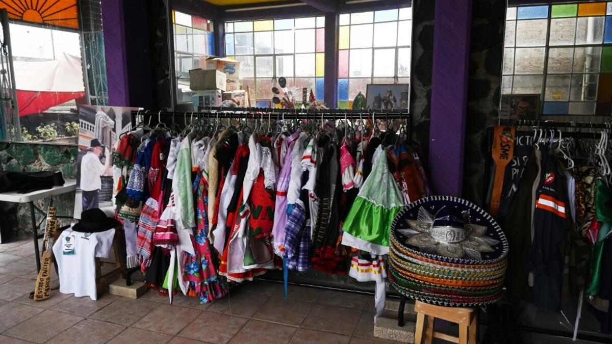 View of parts of objects used by Mexican activist Julia Klug in protests, including a flag reading "Free Palestine" in Mexico City on August 08, 2019. RODRIGO ARANGUA / AFP