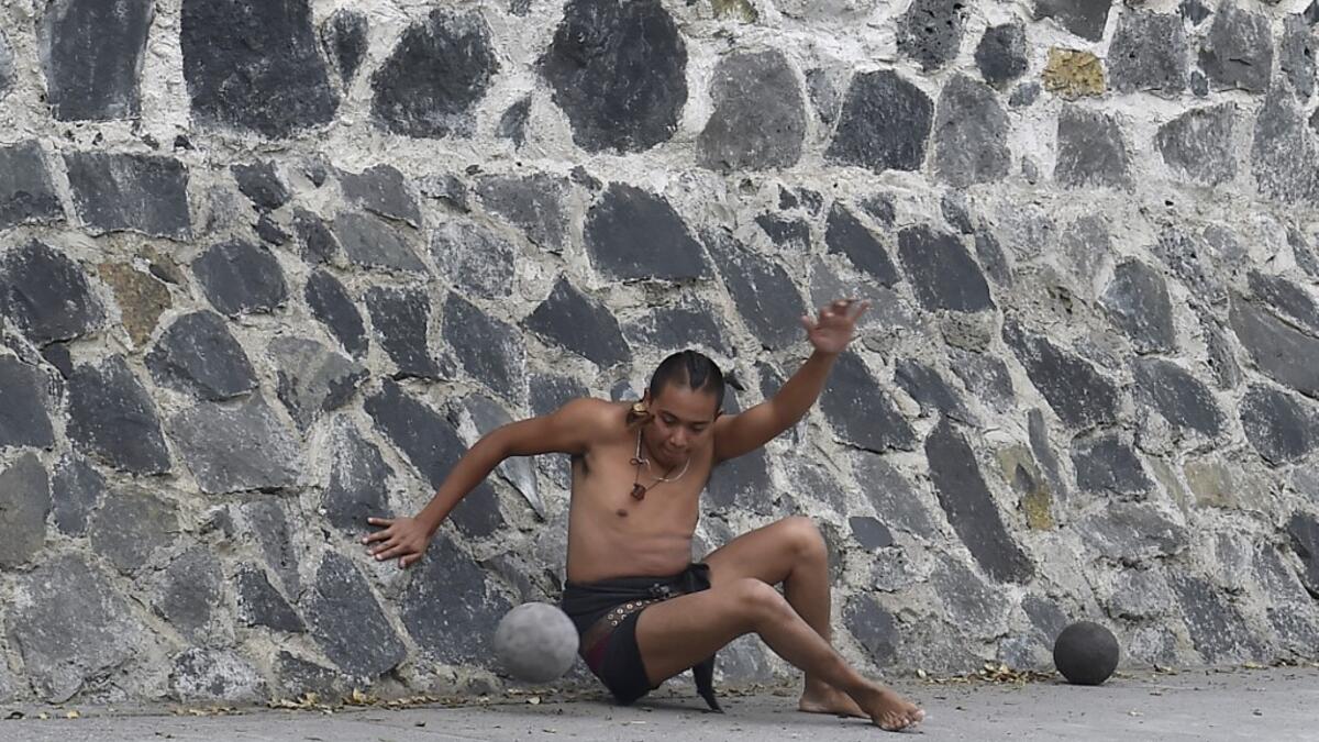 The sport, which dates back 3,500 years and was played by the Mayas (600 BC) and Aztecs (1400 BC) with ludic and ceremonial purposes, is back to Mexico City after 500 years. ROCIO VAZQUEZ / AFP