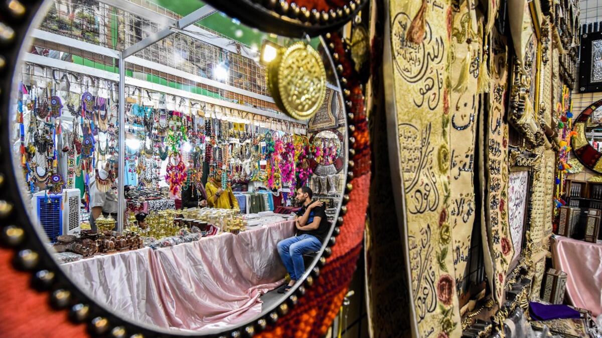 This picture taken on September 2, 2019 shows a view of stalls at the Mosul International Shopping Festival in Iraq's northern city.  Zaid AL-OBEIDI / AFP