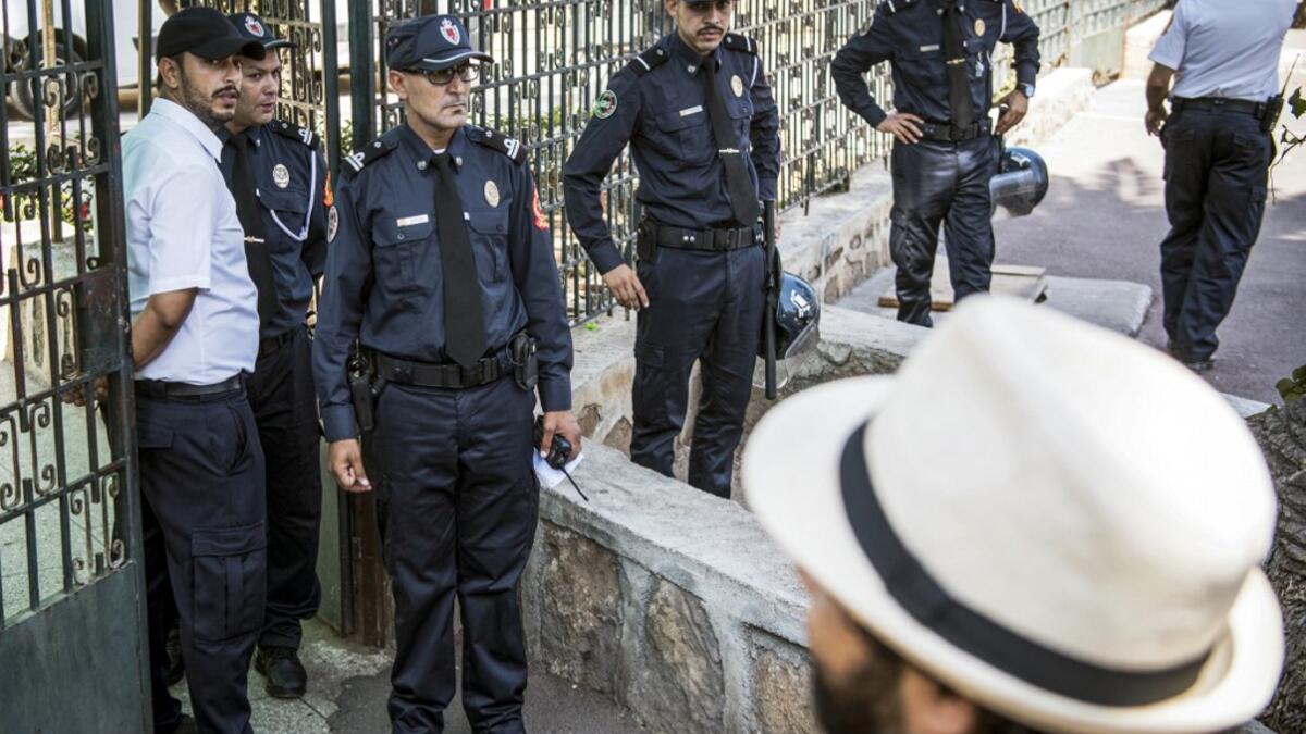 Moroccan security forces stand guard outside a courthouse holding the trial of Hajar Raissouni, a journalist of the daily newspaper Akhbar El-Youm, on charges of abortion, in the capital Rabat on September 9, 2019. FADEL SENNA / AFP