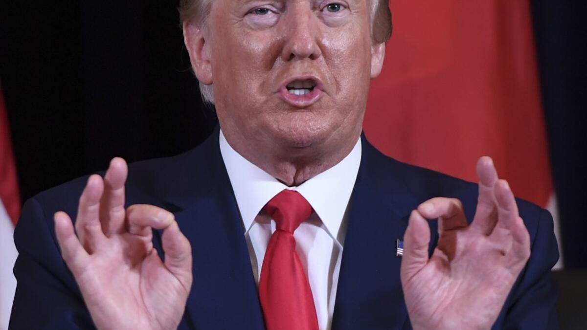 US President Donald Trump speaks during a meeting with Japanese Prime Minister Shinzo Abe in New York, September 25, 2019, on the sidelines of the United Nations General Assembly. SAUL LOEB / AFP