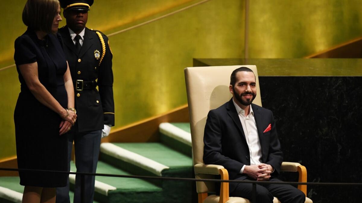 Salvadoran President Nayib Armando Bukele waits to speak during the 74th Session of the General Assembly at UN Headquarters in New York on September 26, 2019. TIMOTHY A. CLARY / AFP