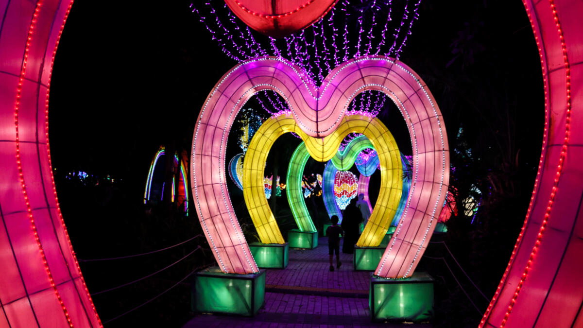 Dubai Garden Glow, a walk through multi-colored hearts.  (Shutterstock/ File Photo)