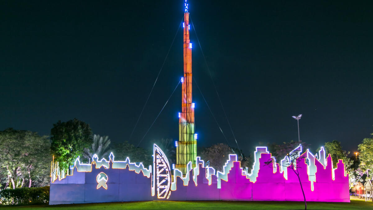 Burj khalifa model. Newly opened Dubai Glow Garden day to night transition timelapse is a state of Art architecture featuring environment friendly architecture. (Shutterstock/ File Photo)