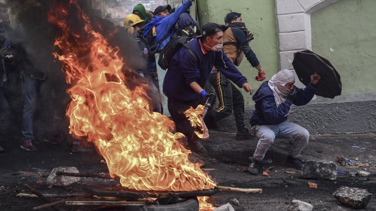The violence broke out as thousands of people representing indigenous groups, farmers and labour unions marched on a square in downtown Quito near the government headquarters demanding that Moreno reinstate fuel subsidies. Martin BERNETTI / AFP
