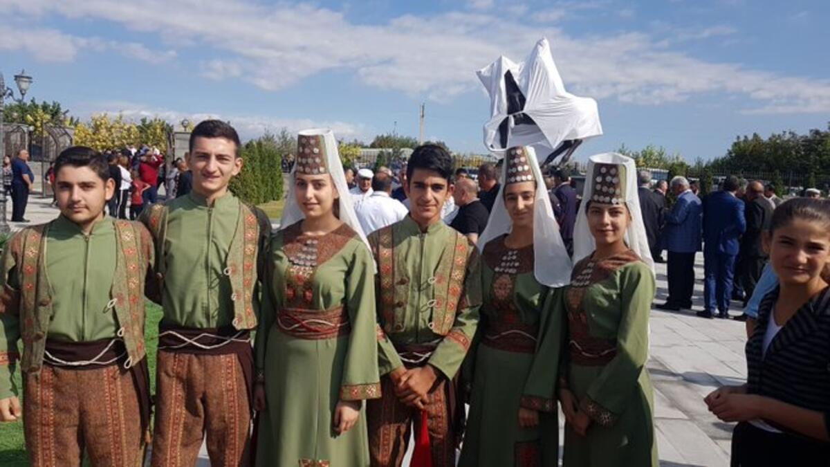 Yazidis in Armenia are dressed in traditional clothes to celebrate the opening of the new Yazidi Temple in the village of Aknalich (Twitter)
