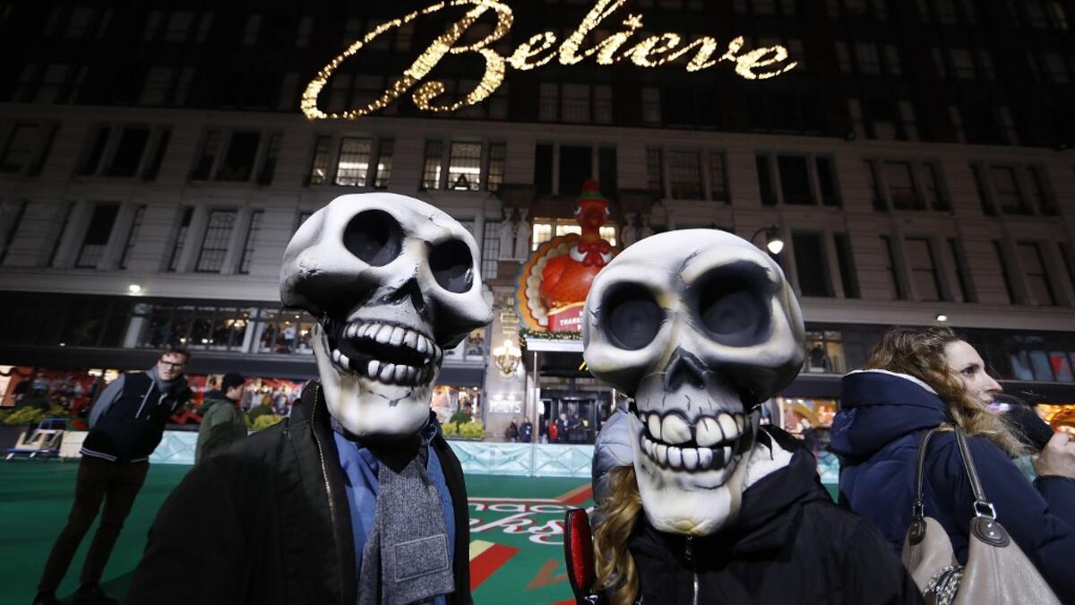 The cast of "Beetlejuice The Musical" during the 93rd Annual Macy's Thanksgiving Day Parade rehearsals at Macy's Herald Square on November 25, 2019 in New York City. John Lamparski/Getty Images/AFP
