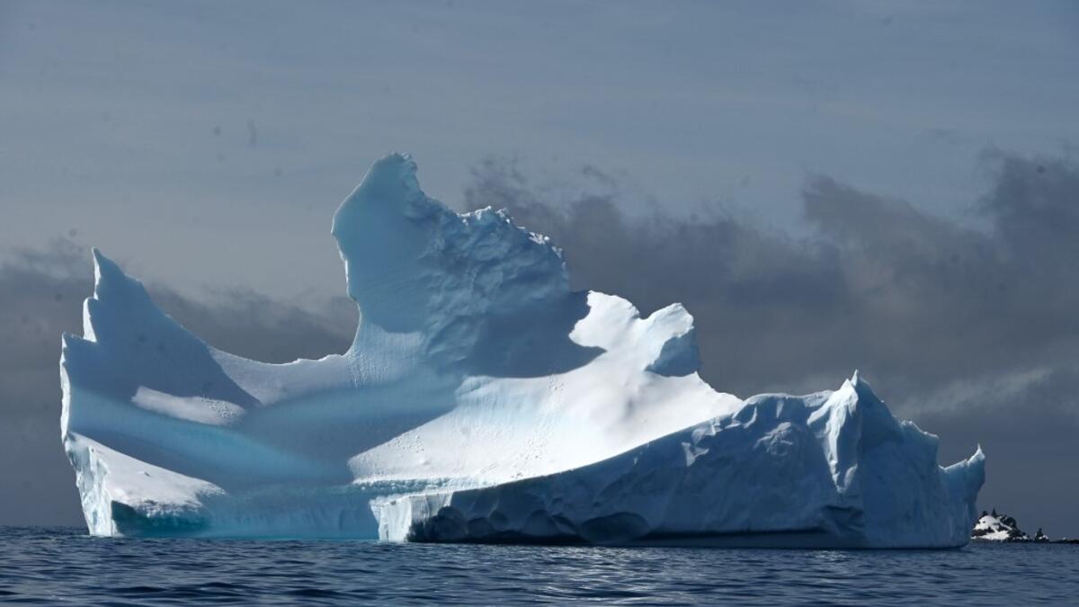 View of an iceberg on Half Moon island, Antarctica on November 09, 2019. Johan ORDONEZ / AFP