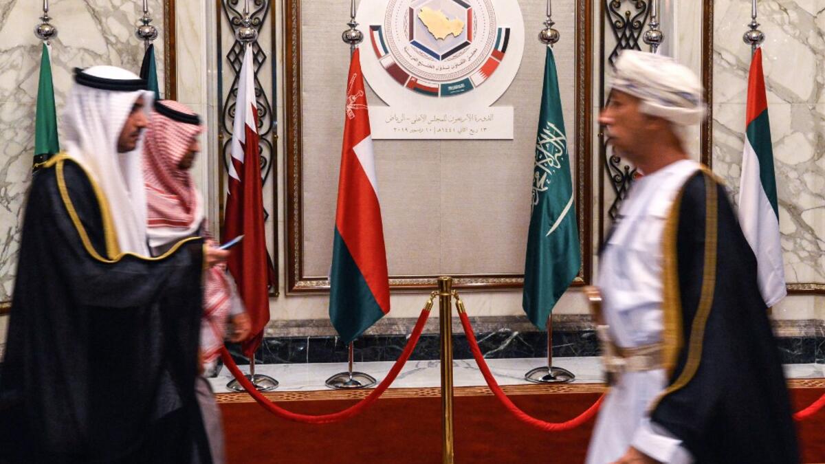 This picture taken on December 10, 2019 shows delegates walking during the Gulf Cooperation Council (GCC) summit held in the Saudi capital Riyadh. Fayez Nureldine / AFP