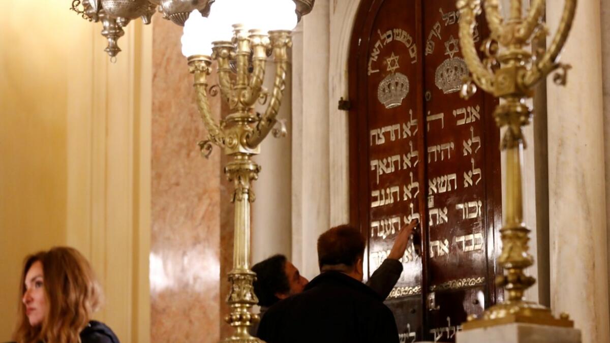 Guests visit the newly renovated Eliyahu Hanavi synagogue in the northwestern Egyptian city of Alexandria on January 10, 2020, on the day of its inauguration. The synagogue, boasting green and violet stained glass windows and towering marble columns, was built in its current form in 1850 by an Italian architect on top of the original edifice dating back to 1354. Khaled DESOUKI / AFP
