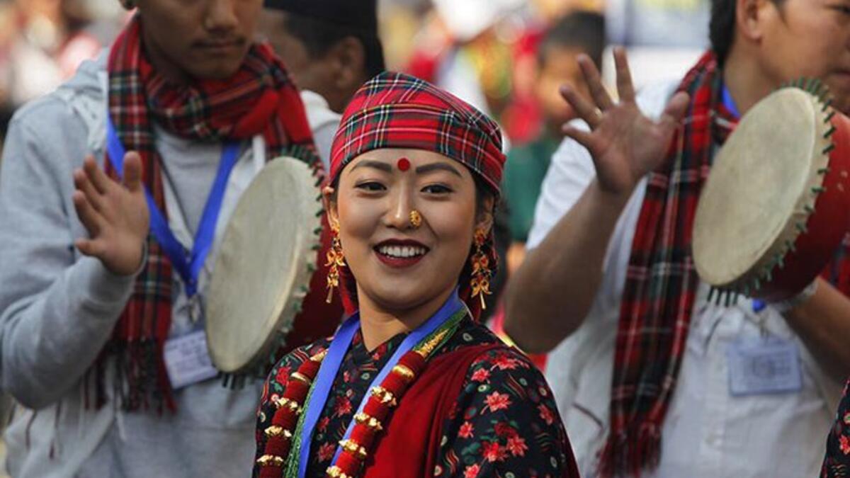 Women from the Gurung community dance and sing during a rally to celebrate 'Tamu Lhosar' festival as their new year in Kathmandu (Twitter)