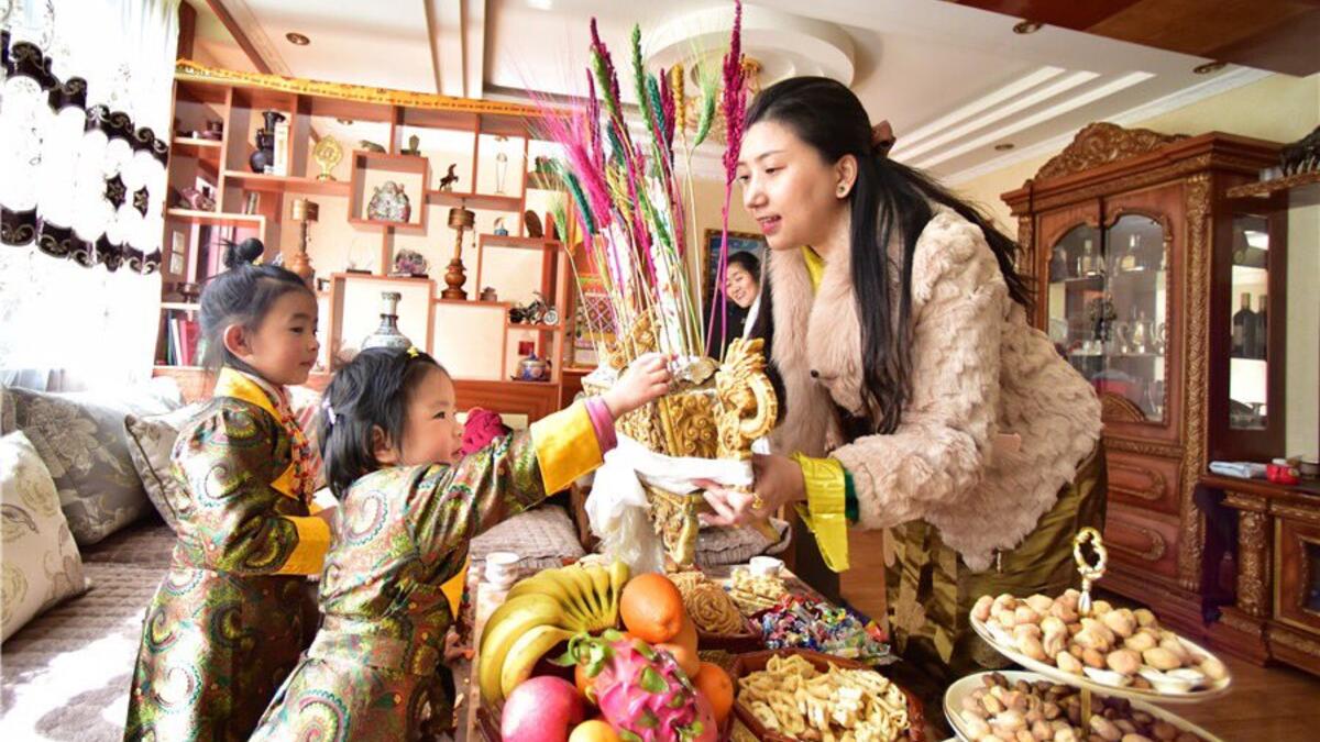 Lhosar, the New Year of the Tibetans, falls in February or March and is marked with feasts, family gatherings and the exchanging of gifts (Twitter)