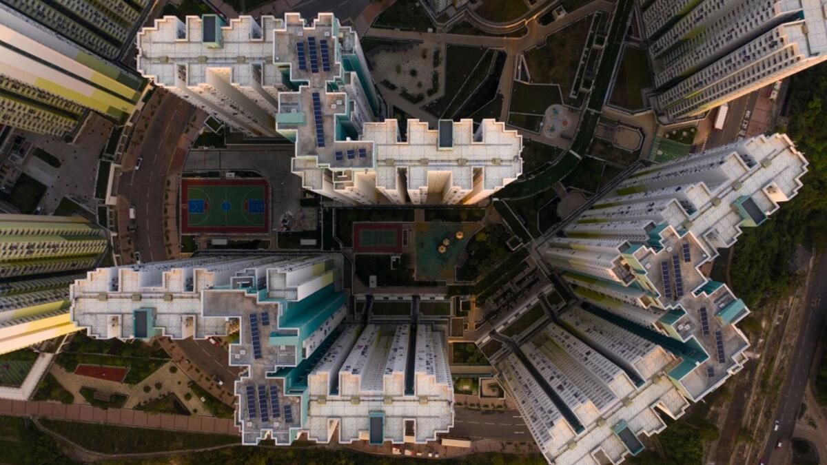 This aerial photograph taken on April 29, 2019 shows a housing estate in Hong Kong. DALE DE LA REY / AFP