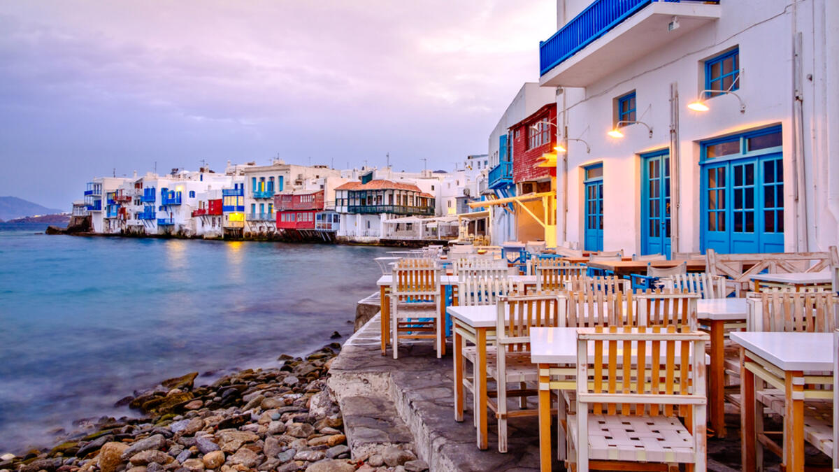 Beautiful sunrise at Little Venice on Mykonos island, Cyclades, Greece (Shutterstock)