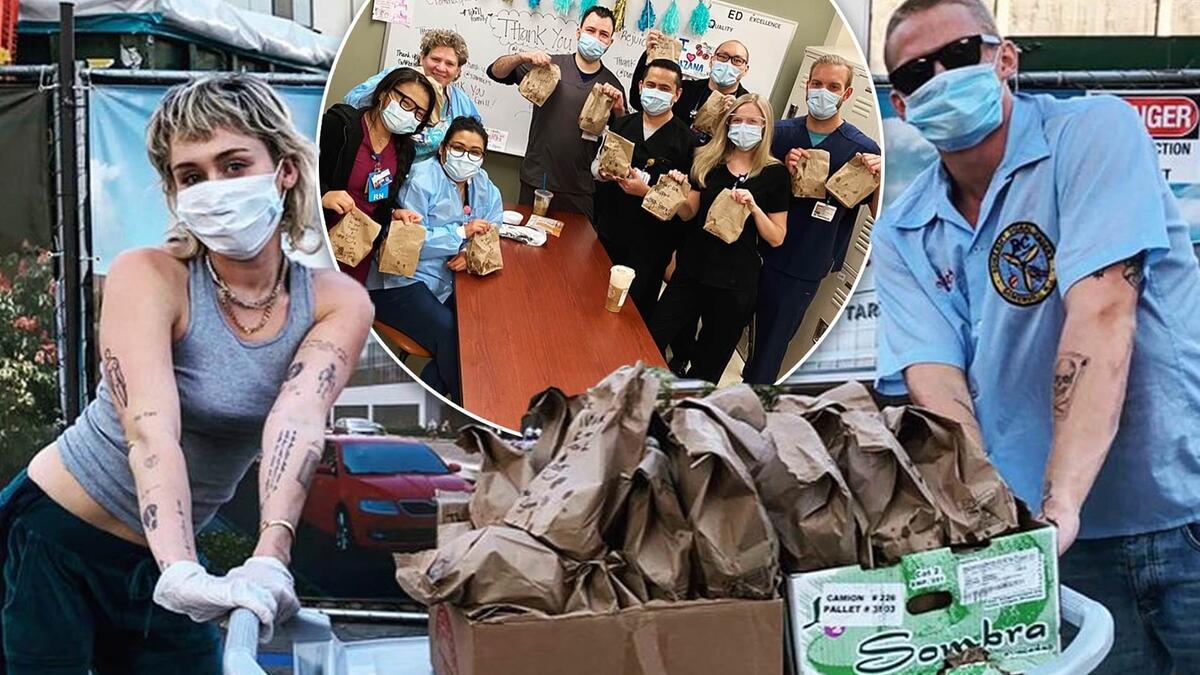 قرر المغنيان "مايلي سايرس" وكودي سيمبسون" إظهار تقديرهم للعاملين المحليين في مجال الرعاية الصحية من خلال تقديم وجبات مجانية إلى أحد المستشفيات، وكتبوا رسالات حب وتقدير على أكياس الوجبات.