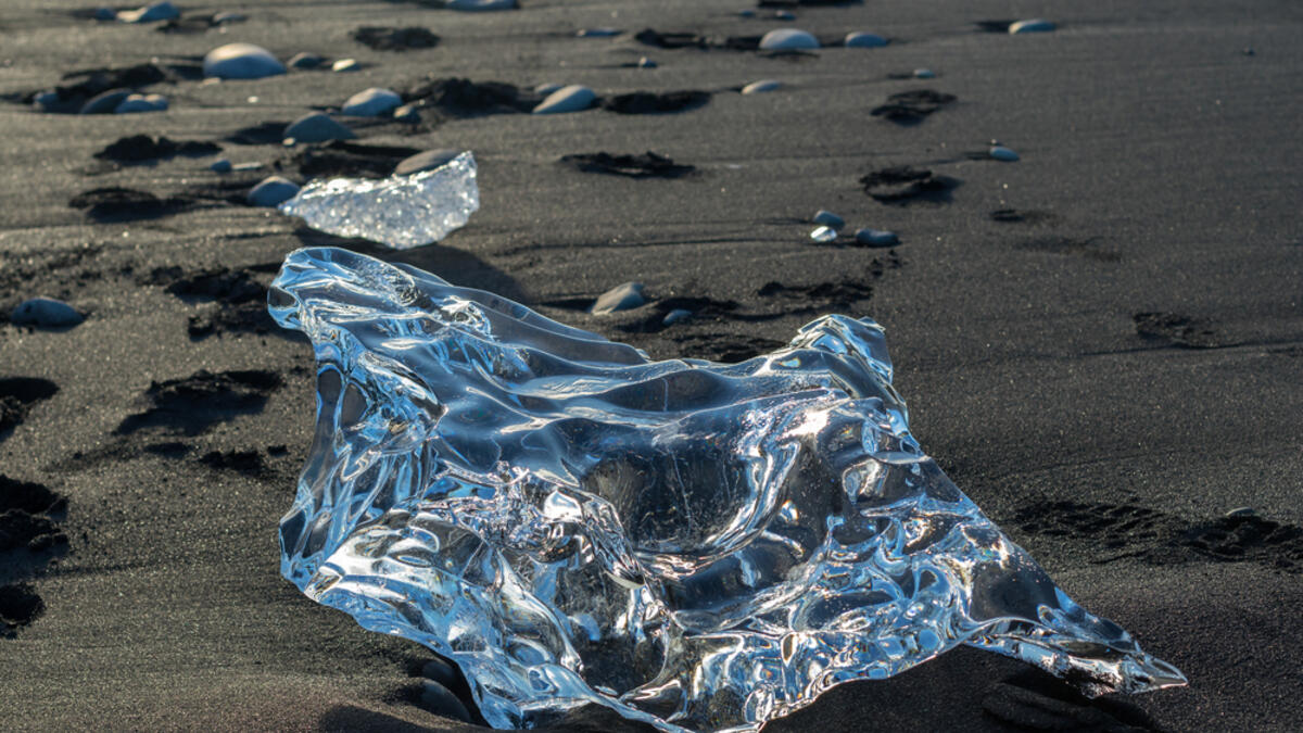 Detail of a glacial fragment of ice at Jokulsarlon glacier black beach, Iceland  (Shutterstock)