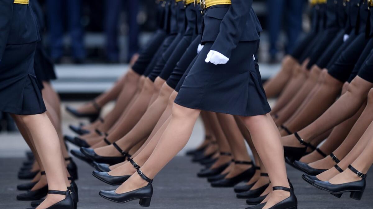 Belarus' servicewomen take part in a military parade to mark the 75th anniversary of the Soviet Union's victory over Nazi Germany in World War Two, in Minsk on May 9, 2020. Sergei GAPON / AFP