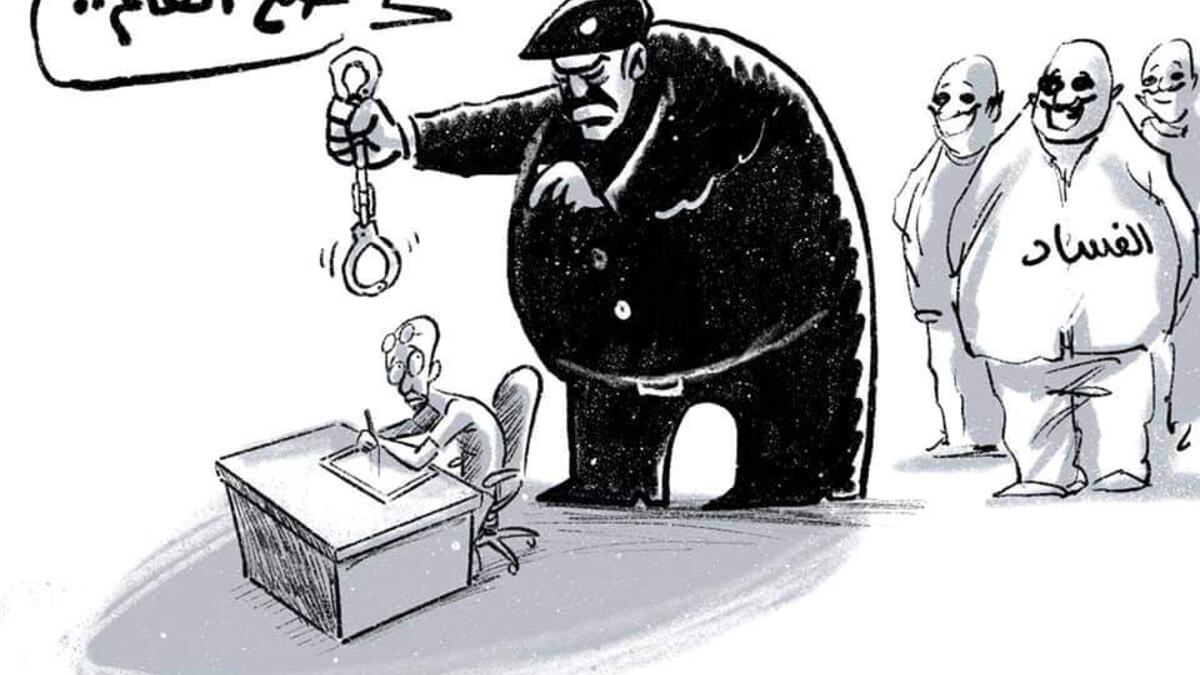 Cartoonists denounce the arrest of Emad Hajjaj through Art. (Osama Hajjaj/ Twitter)