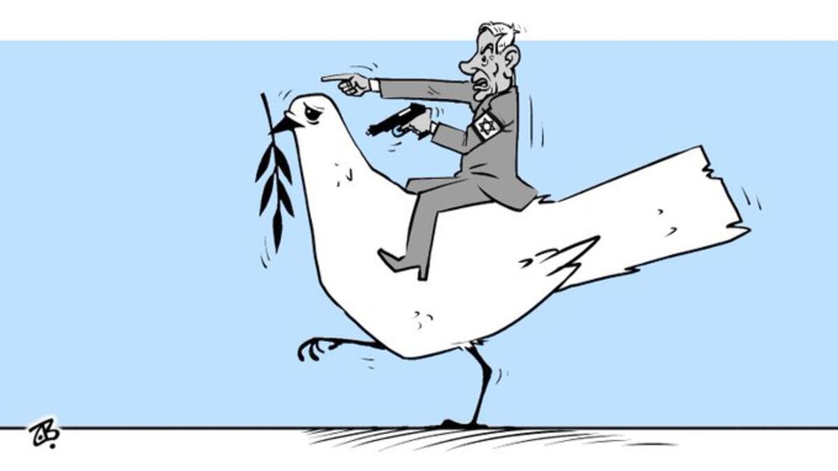 Cartoonists denounce the Abraham Accord signed by UAE and Bahrain with Israel. (Emad Hajjaj/ Twitter)