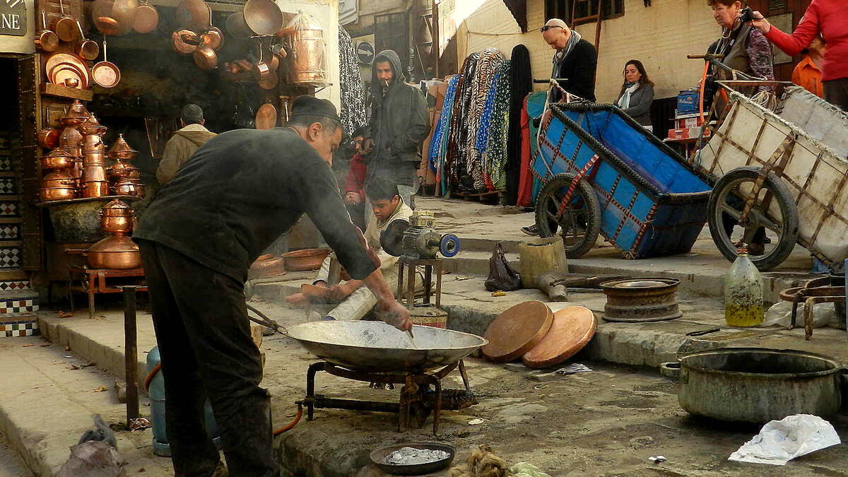The Medina of Fez, Morocco. Hammered metalworks Morocco is well-known for its handicrafts, in particular, their traditional metalwork. There are a few kinds of unique metal objects you can bring home from Fez /Photo Ewelina Lepionko