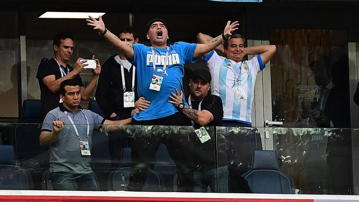 Maradona pictured at the 2018 World Cup, where he watched Argentina from executive boxes. (AFP/File)