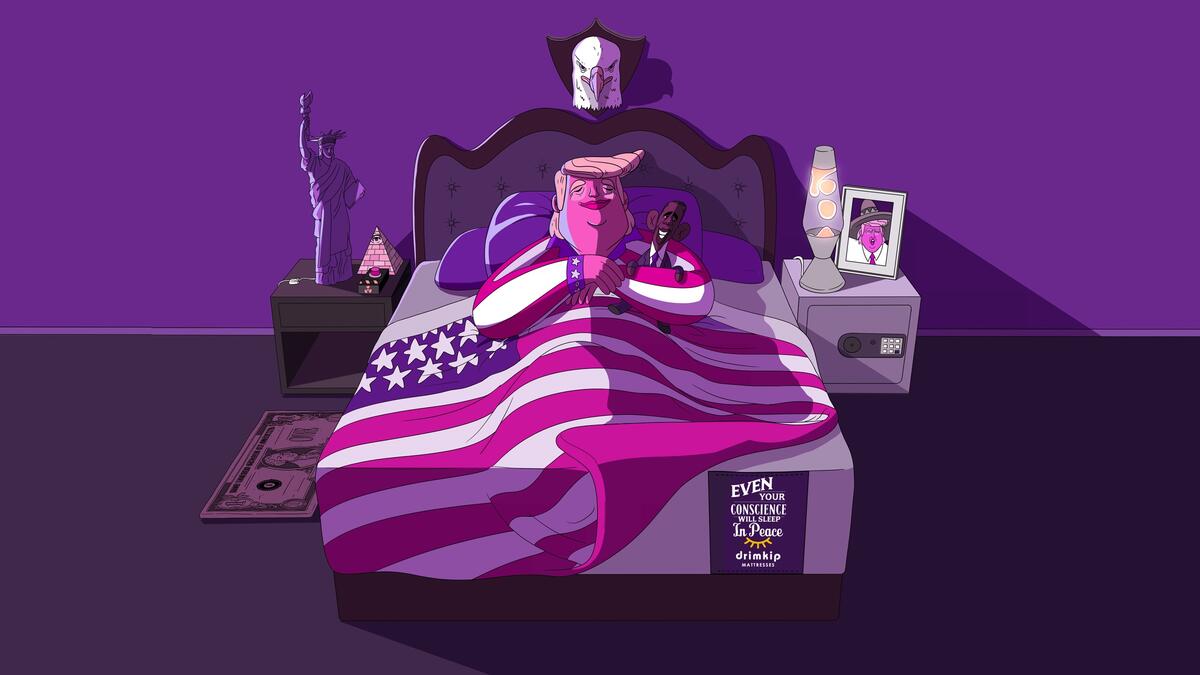 Drimkip Sleep In Peace - Trump (https://www.adsoftheworld.com/collection/donald_trump_in_advertising#)