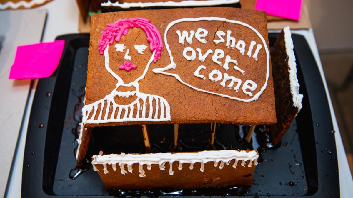 A gingerbread house model is pictured at the ArkDes, Sweden’s national centre for architecture and design, during this year's Gingerbread House 2020 competition with the theme 'Distance', on December 7, 2020 in Stockholm, Sweden. Jonathan NACKSTRAND / AFP