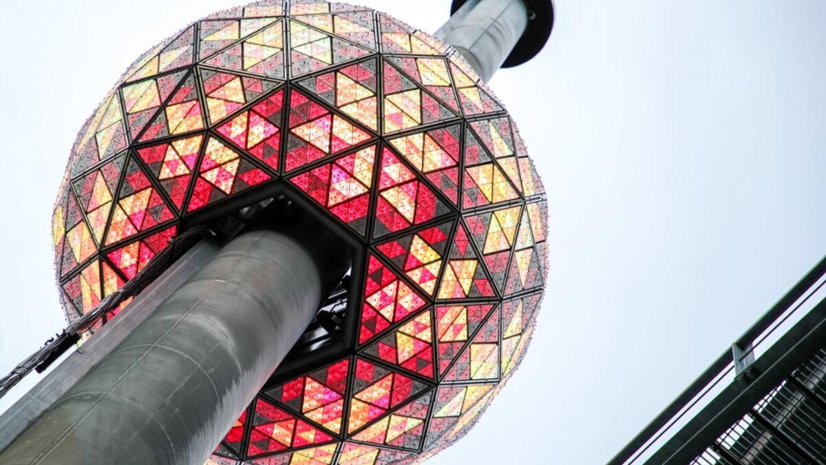 A view of the New Year's Eve Ball during testing before the official Times Square Celebration on December 30, 2020 in New York City. Arturo Holmes/Getty Images/AFP Arturo Holmes / GETTY IMAGES NORTH AMERICA / Getty Images via AFP