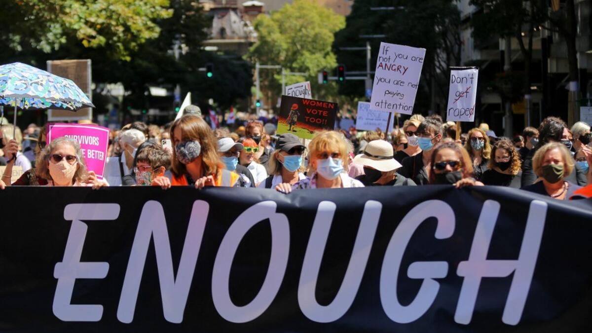 A rally against sexual violence and gender inequality in Australia