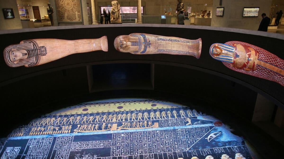 Visitors at Egypt's new National Museum of Egyptian Civilisation (NMEC)