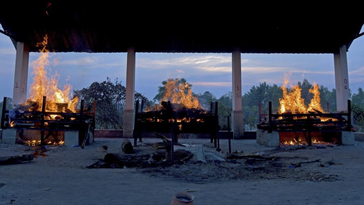 Burning pyres of victims who lost their lives due to the Covid-19