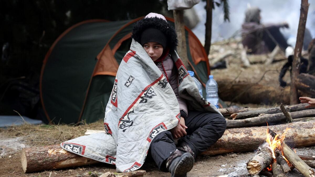 Migrants near the Belarus-Polish border