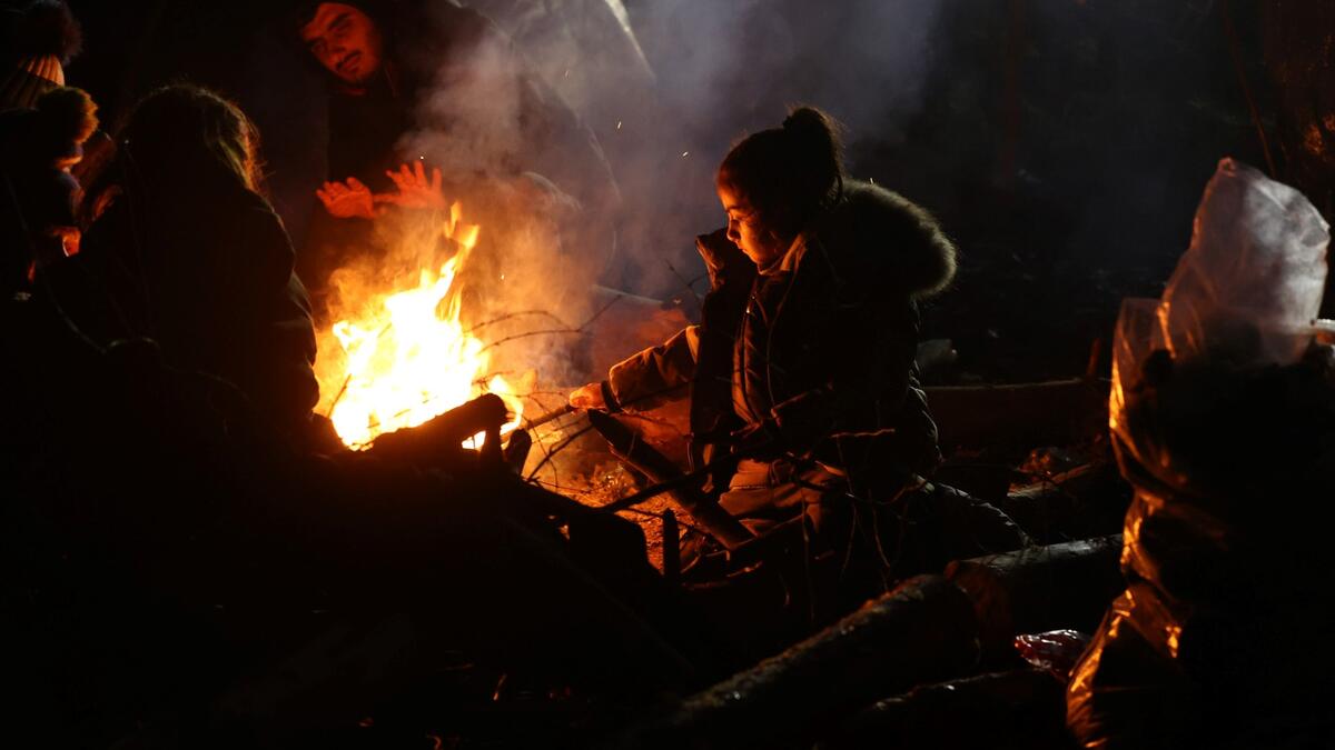 Migrants near the Belarus-Polish border