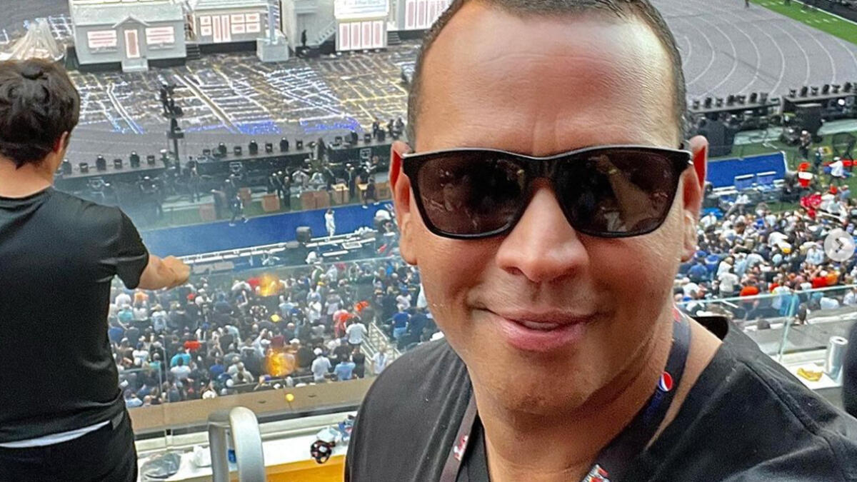 Alex Rodriguez attends the Super Bowl solo